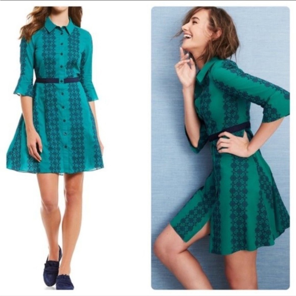 Draper James Green A-Line Mini Dress with Peter Pan Collar